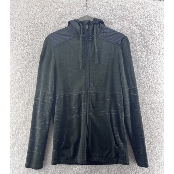 Smartwool Men's Small Hooded Jacket Coat Hybrid Full Zip Green Black Merino Wool - Picture 1 of 12